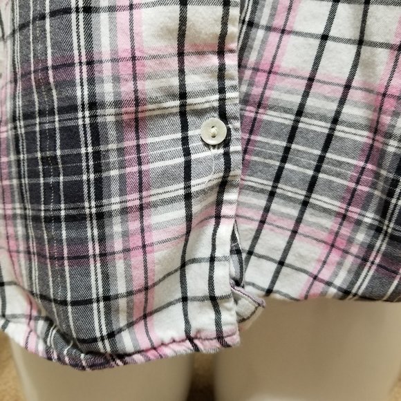 Victoria's Secret pj top Medium plaid button up flannel pajama metallic weave - Picture 10 of 13